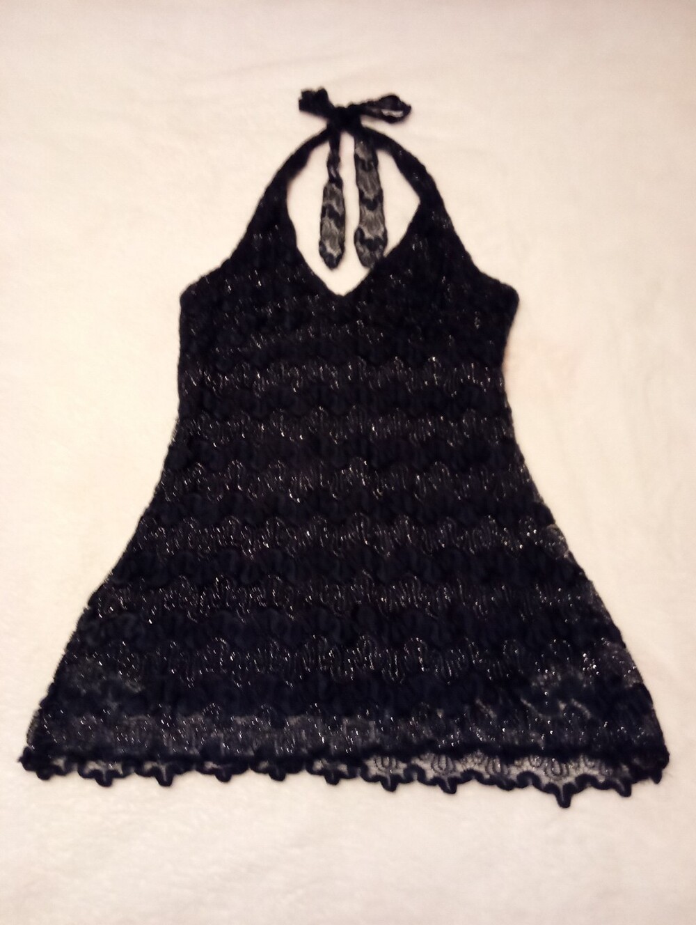 Navy Blue Metallic Lace Halter Top
